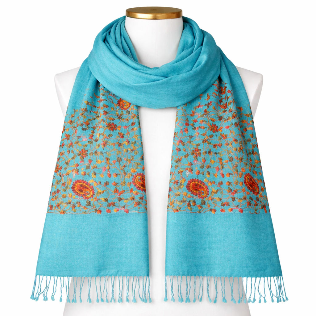 Turquoise Kashmiri Embroidery Scarf v1.0